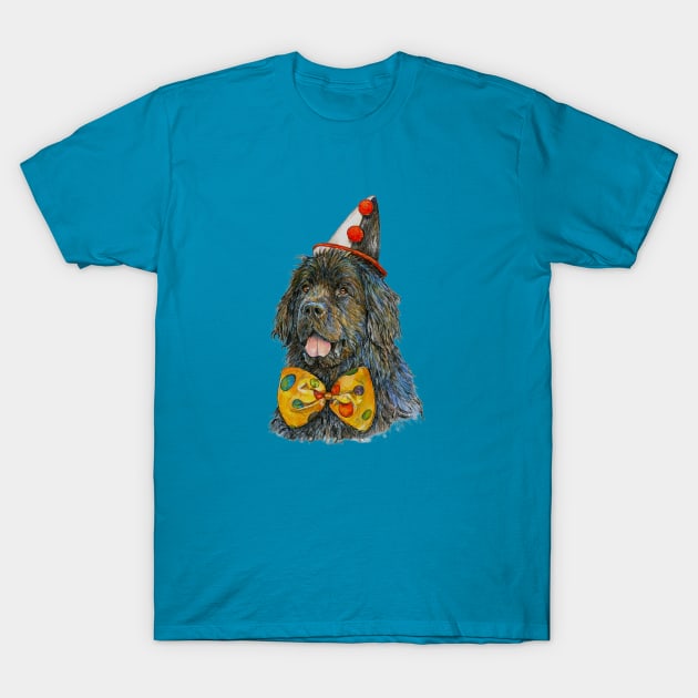 Newfoundland Dog Clown Bow Tie and Hat T-Shirt by Prairie Dog Print